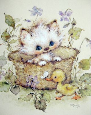 Hallmark - Mary Hamilton Birthday Card/envelope Cute Kitten And Duck
