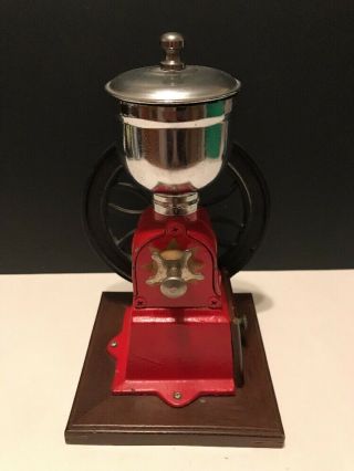 Vintage Mr.  Dudley International Delft Style Red Cast Iron Coffee Grinder 8
