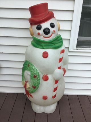 Large Blow Mold Empire Snowman With Wreath Lighted Outdoor Christmas 48”