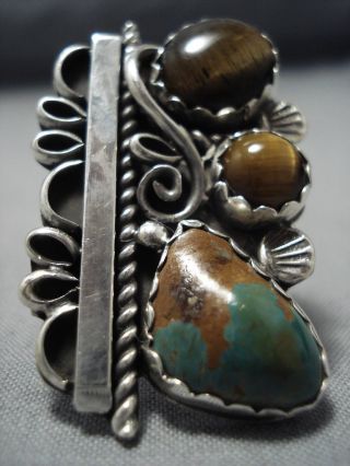 Navajo Natural Green Turquoise Huge Sterling Silver Native American Ring