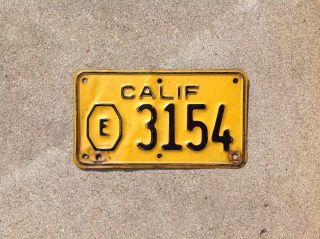 1956 - 1962 California - " E " - " Exempt " - Police Motorcycle License Plate