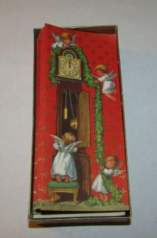 24 Mid - Century Brownie Vintage Christmas Cards Angels Grandfather Clock