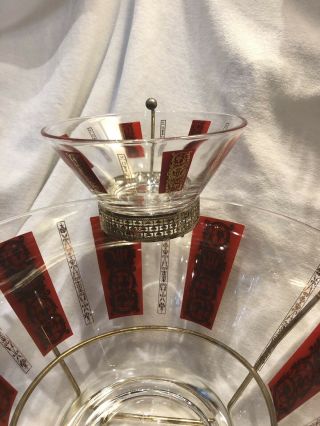 Mid Century Modern 1960s Clear,  Red,  Gold Glass and Metal Chip and Dip Set,  Bowl 2