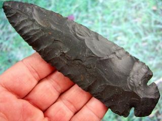 Fine 5 7/8 Inch Jet Black Ohio Dovetail Point With Arrowheads Artifacts