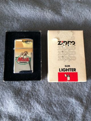 Vintage 1981 Mack Truck Bulldog Slim Chrome Zippo Pocket Lighter