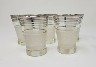 Vintage Mid Century Modern Silver Rim Glasses Cocktail Shot Low Ball Textured