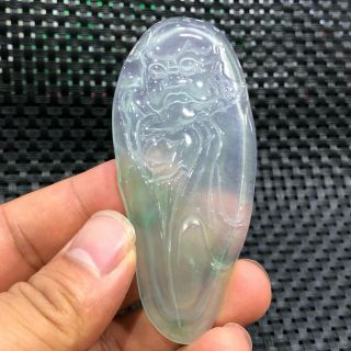 Collectible Handwork White Ice Jadeite Jade Bodhidharma Amulet Chinese Pendant