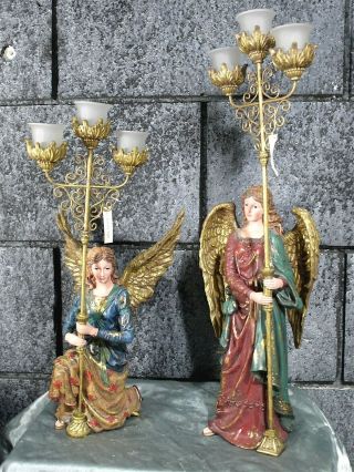 Large Angel Candleholders (set Of Two) - Standing/kneeling,  Christmas,  Rare