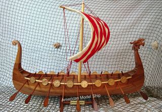 Drakkar Dragon Viking Sailboat Assembled 24 " - Wooden Model Boat Ship
