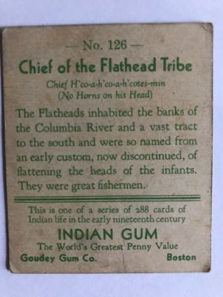 GOUDEY Indian Gum Co.  card 126 of Series 288 Flathead Tribe 2