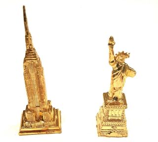 Statue Of Liberty & Empire State Building Statue Gold York City Nyc Gift 3.  5