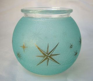 Vintage Bartlett Collins Pebbled Glass Atomic Starburst Turquoise Ball Vase