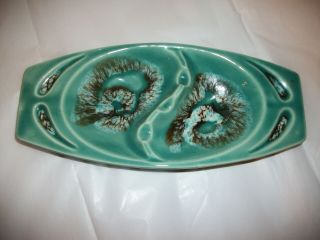 Aqua Turquoise Vintage Ashtray 9 " Long Made In Usa Pottery