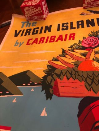 VINTAGE TRAVEL / AIRLINE Poster the virgin islands CARIBAIR Incredible 11