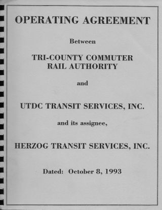 1993 Operating Agreement Between Tri - Country Commuter Rail Authority And Utdc