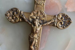 ⭐ Antique French Wall Crucifix : Bronze On Onyx ⭐