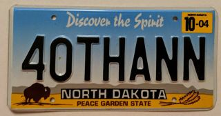 North Dakota License Plate " 40thann " 40th Anniversary Vanity