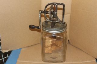 Vintage Dazey Churn Glass Jar Cast Iron Wood Paddles 4 Qt.