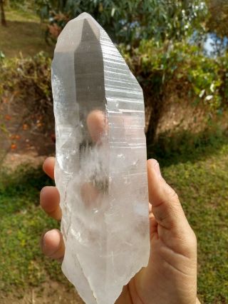 - 8 1/3 " Natural Akashic Lemurian Crystal Quartz From Brazil 2.  07 Lbs