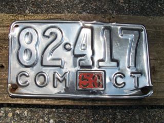 1950 Chromed Commercial Connecticut License Plate Red Tag Conn.  Ct.