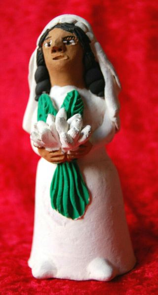 Josefina Aguilar Oaxaca Mexico Clay Pottery Folk Art Bride Figurine,  Signed