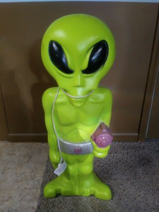 Vintage Halloween Blow Mold Light Up Alien Decoration 36 Inches Tall Rare