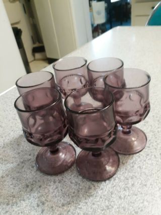 6 Vintage Amethyst Colored Small Glass Goblets