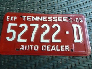 Tennessee Dealer License Plate 52722 - D