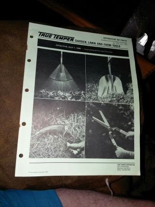 Vintage 1981 True - Temper Garden Hand Tools Dealer Collectable Price List