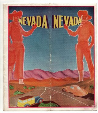 Vintage Nevada Road Map W/ Cowboy Graphics 1940 Travel Automobilia West History