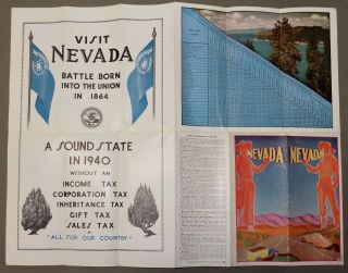 Vintage NEVADA ROAD MAP w/ cowboy graphics 1940 travel automobilia west history 2
