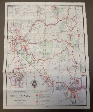 Vintage NEVADA ROAD MAP w/ cowboy graphics 1940 travel automobilia west history 3