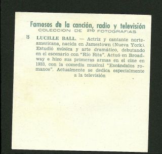Lucille Ball I Love Lucy Rare Spanish Pop Music Radio & TV Card 2