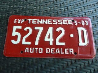 Tennessee Dealer License Plate 52742 - D