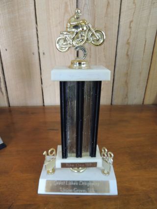 1988 Bike Day Trophy,  Great Lakes Dragaway Union Grove,  Wi Metal Topper,  12 "