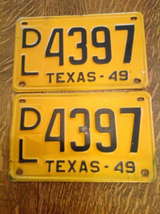 1 Pair 1949 Texas License Plates Dl - 4397 Barn Find Wow