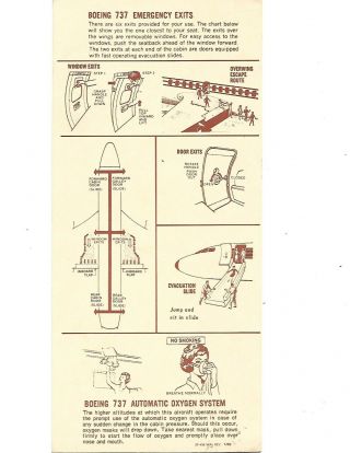 Western Airlines Boeing 737 - 200 Safety Card Very Rare Issued 1985 Good Cond