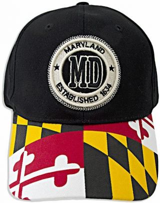 Maryland State Stamp Flag Hat With Adjustable Strap