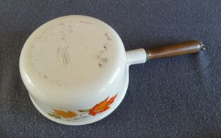 Descoware Cast Iron Enamel (2) Saucepans Pots White Maple Leaf 18 with (1) Lid 7