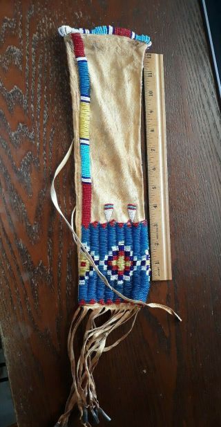 Antique Vintage Native American Indian Tribe Beaded Pipe Bag Pouch