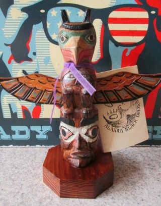 Alaska Black Diamond Totem Pole Artist Signed Hand Carved W/ Tag Eagles Legacy