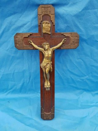 Antique French,  Religious Cross Crucifix,  Solid Rosewood,  Art Deco,  1930
