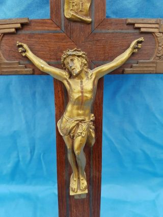 Antique French,  Religious Cross Crucifix,  solid Rosewood,  Art Deco,  1930 3