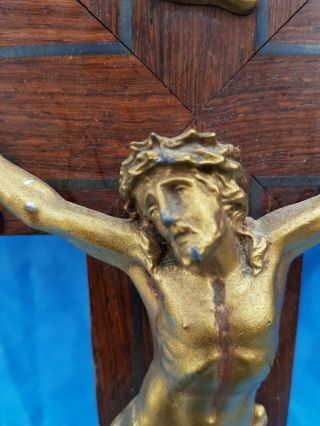 Antique French,  Religious Cross Crucifix,  solid Rosewood,  Art Deco,  1930 4