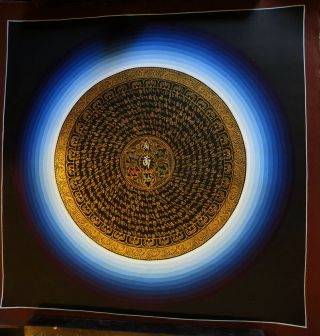 Tibetan Om Mani Padme Hum Mantra Mandala 19 " Thangka Natural Color Hand Painting