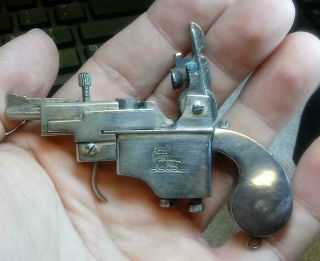 Rare Old Lion Gun Cigarette Automatic Pistol Pocket Flint Fluid Lighter