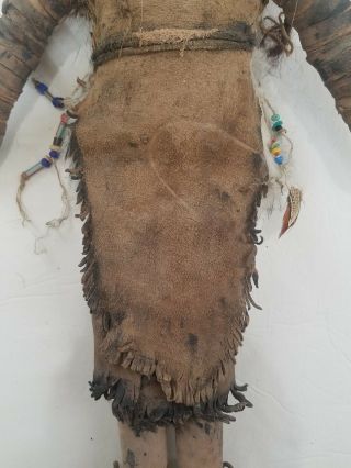 Old Native American Plains Indian Doll Cloth & Leather Beads Fur 18 - inches Tall 10