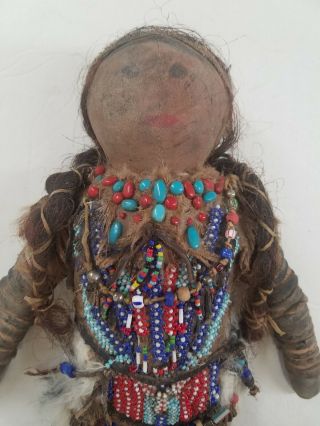 Old Native American Plains Indian Doll Cloth & Leather Beads Fur 18 - inches Tall 2