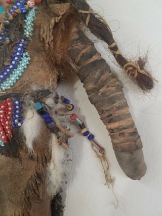 Old Native American Plains Indian Doll Cloth & Leather Beads Fur 18 - inches Tall 3