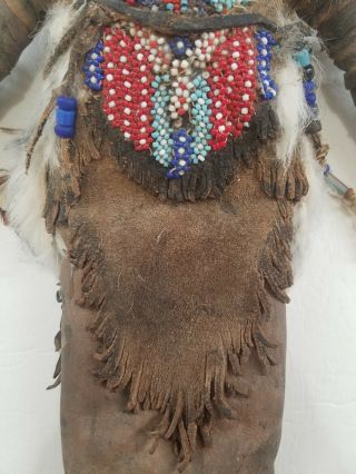 Old Native American Plains Indian Doll Cloth & Leather Beads Fur 18 - inches Tall 5